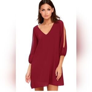 Lulu's Burgundy V-Neck Dress